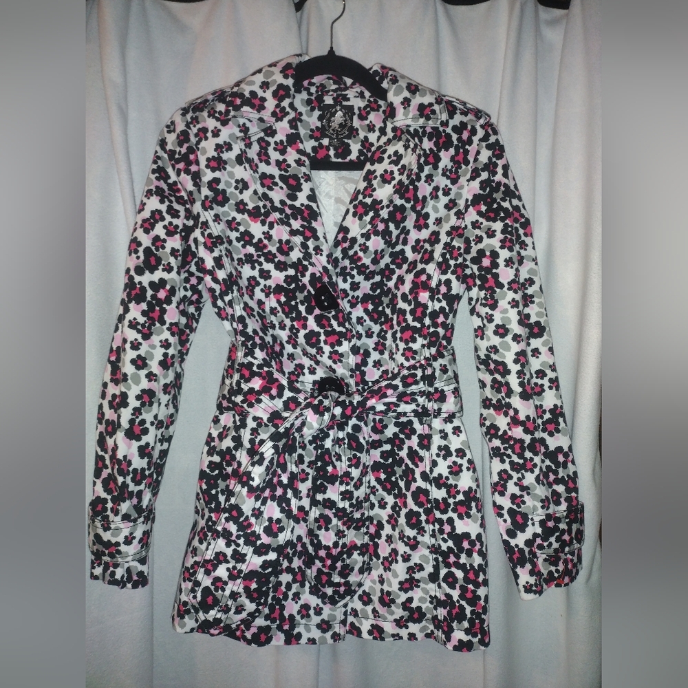 Pink Leopard Trench Coat with Belt